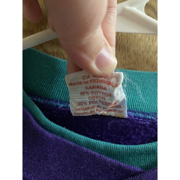 Vintage Banff Canada Vacation Sweater Purple Aqua Green Collar Embroidered Sz L - Picture 7 of 15